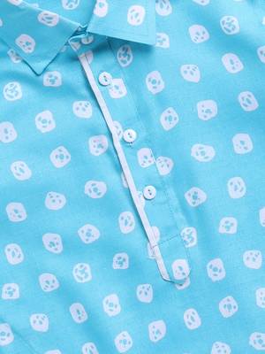  aqua linen slub kurta patiala set floral print - summer traditional wear (size 22-30) 4