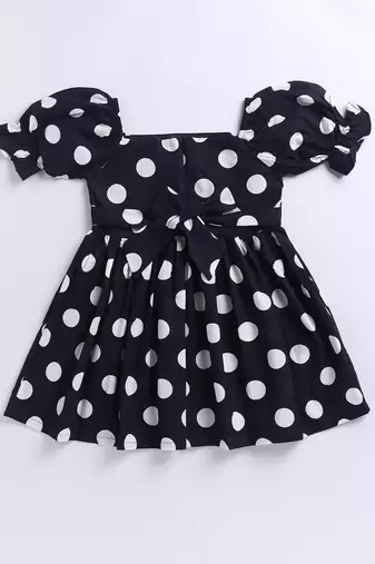 Girl's black polka dot cotton dress - vintage style summer dress with puffed sleeves (ages 2-8)