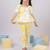 Girl's summer cotton cambric clothing set - yellow tie-dye abstract print top with straight pants (size 22-30)
