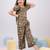 Girl's summer cotton clothing set - black kalamkari block print crop top with wide leg pants for casual wear