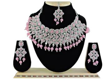 Pink designer function wear ad necklace set 1