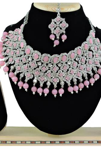 Pink designer function wear ad necklace set