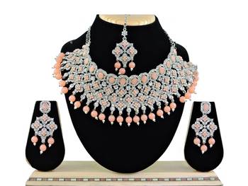 Orange designer function wear ad necklace set 1
