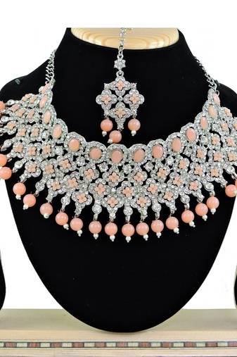 Orange designer function wear ad necklace set