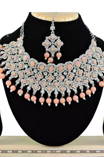 Orange designer function wear ad necklace set