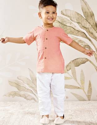 Baby  peach cotton kurta pyjama set - traditional festive ethnic wear rakhi festival dress (size 14-20) 1
