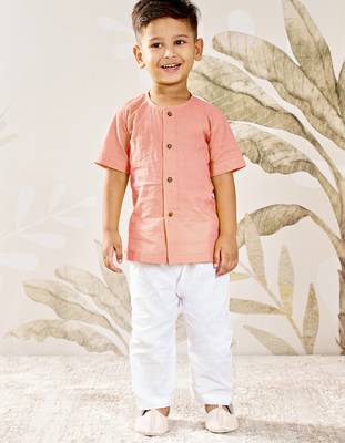 Baby  peach cotton kurta pyjama set - traditional festive ethnic wear rakhi festival dress (size 14-20) 3
