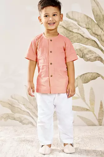 Baby  peach cotton kurta pyjama set - traditional festive ethnic wear rakhi festival dress (size 14-20)