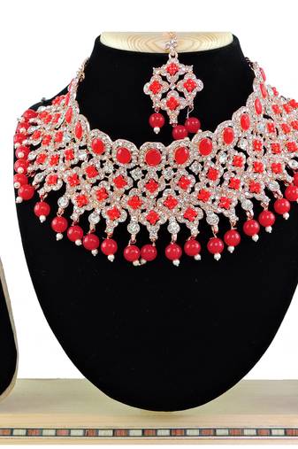 Red designer function wear ad necklace set