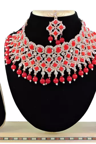 Red designer function wear ad necklace set