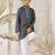 Boy's cotton kurta pyjama set - blue raksha bandhan traditional ethnic wear with kantha work (ages 2-12)