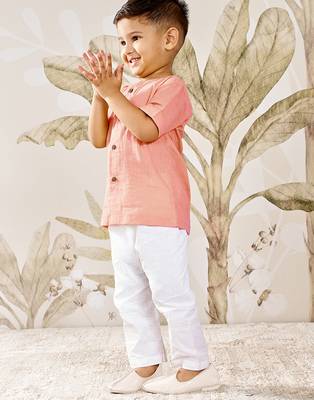 Baby  peach cotton kurta pyjama set - traditional festive ethnic wear rakhi festival dress (size 14-20) 4