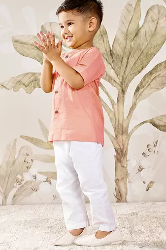 Baby  peach cotton kurta pyjama set - traditional festive ethnic wear rakhi festival dress (size 14-20)