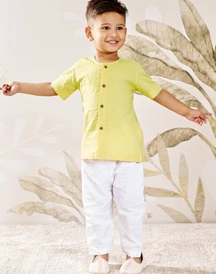 Baby  yellow cotton kurta pyjama set - rakhi traditional outfit (size 14-20) 1