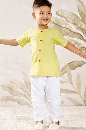 Baby boy's yellow cotton kurta pyjama set - rakhi traditional outfit (size 14-20)