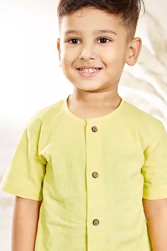 Baby  yellow cotton kurta pyjama set - rakhi traditional outfit (size 14-20)