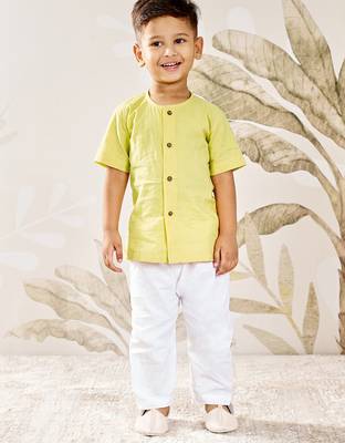 Baby  yellow cotton kurta pyjama set - rakhi traditional outfit (size 14-20) 3