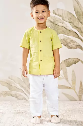 Baby  yellow cotton kurta pyjama set - rakhi traditional outfit (size 14-20)