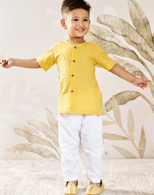 Baby  mustard cotton kurta pyjama set -rakhi outfit traditional festive ethnic wear (size 14-20) 1