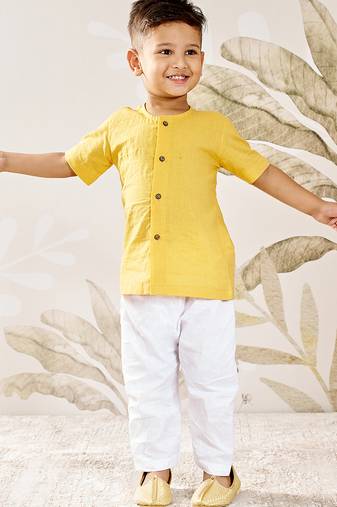 Baby boy's mustard cotton kurta pyjama set -rakhi outfit traditional festive ethnic wear (size 14-20)