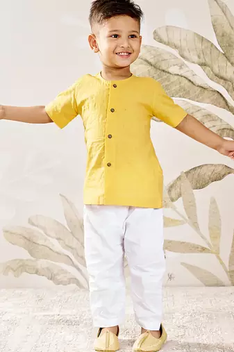 Baby boy's mustard cotton kurta pyjama set -rakhi outfit traditional festive ethnic wear (size 14-20)