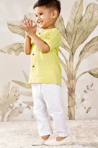 Baby  yellow cotton kurta pyjama set - rakhi traditional outfit (size 14-20)