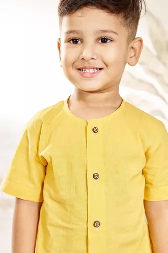 Baby  mustard cotton kurta pyjama set -rakhi outfit traditional festive ethnic wear (size 14-20)