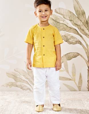 Baby  mustard cotton kurta pyjama set -rakhi outfit traditional festive ethnic wear (size 14-20) 3
