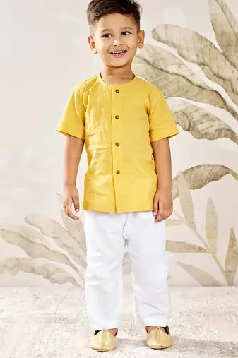 Baby  mustard cotton kurta pyjama set -rakhi outfit traditional festive ethnic wear (size 14-20)