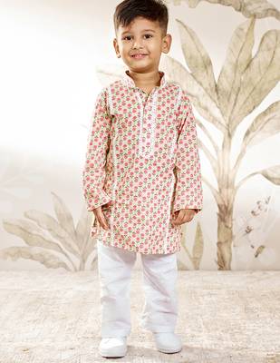  cotton kurta pyjama set - mint green raksha bandhan traditional ethnic wear with floral print (ages 8-14) 1