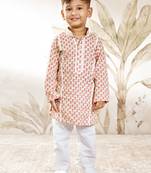  cotton kurta pyjama set - mint green raksha bandhan traditional ethnic wear with floral print (ages 8-14)