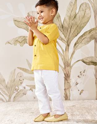 Baby  mustard cotton kurta pyjama set -rakhi outfit traditional festive ethnic wear (size 14-20) 4