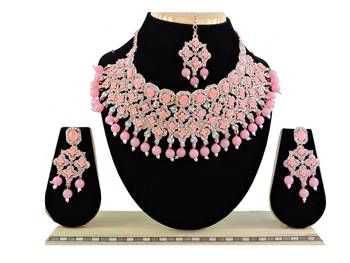 Pink designer function wear ad necklace set 1
