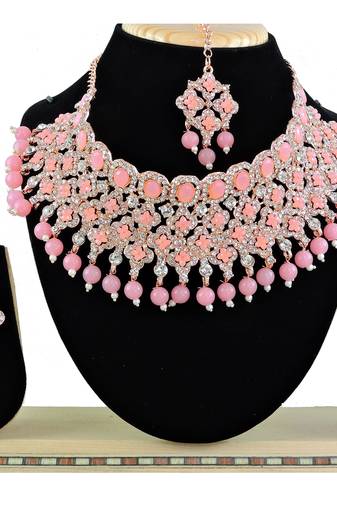 Pink designer function wear ad necklace set