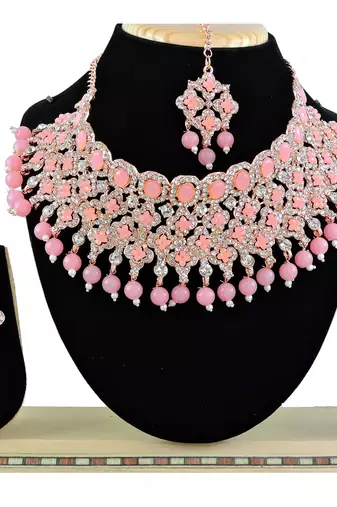 Pink designer function wear ad necklace set
