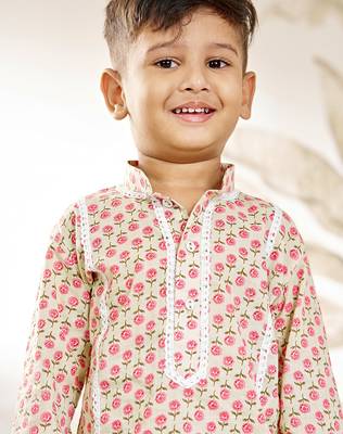  cotton kurta pyjama set - mint green raksha bandhan traditional ethnic wear with floral print (ages 8-14) 2