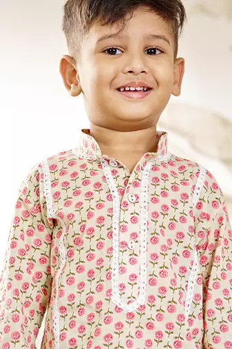  cotton kurta pyjama set - mint green raksha bandhan traditional ethnic wear with floral print (ages 8-14)