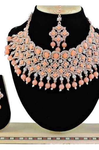 Orange designer function wear ad necklace set