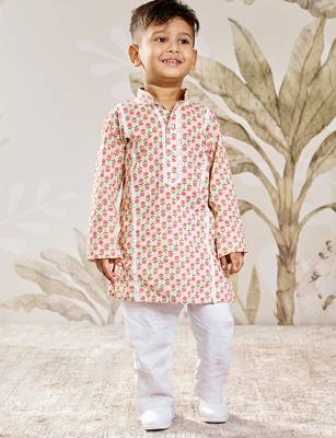  cotton kurta pyjama set - mint green raksha bandhan traditional ethnic wear with floral print (ages 8-14) 3