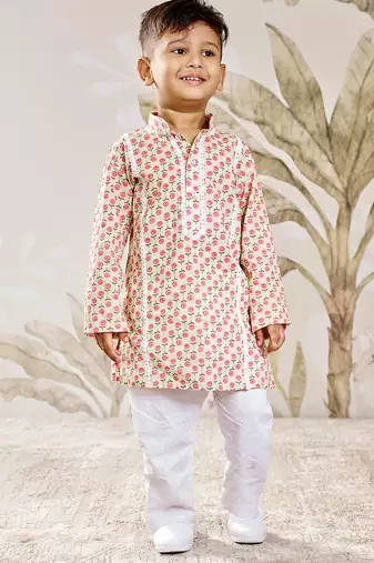  cotton kurta pyjama set - mint green raksha bandhan traditional ethnic wear with floral print (ages 8-14)