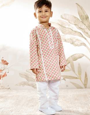  cotton kurta pyjama set - mint green raksha bandhan traditional ethnic wear with floral print (ages 8-14) 4