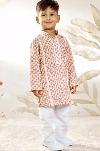  cotton kurta pyjama set - mint green raksha bandhan traditional ethnic wear with floral print (ages 8-14)