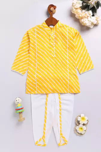 Boy's yellow cotton kurta dhoti set - raksha bandhan traditional ethnic wear (size 14-20)