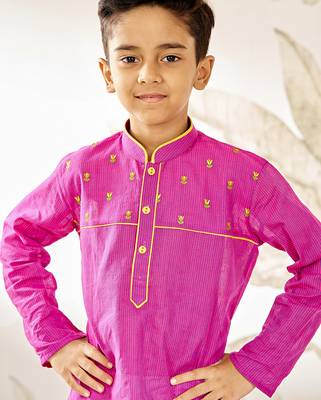  cotton kurta pyjama set - purple raksha bandhan traditional ethnic wear with thread embroidery (ages 2-12) 2