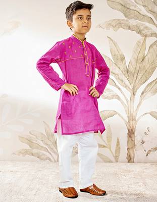  cotton kurta pyjama set - purple raksha bandhan traditional ethnic wear with thread embroidery (ages 2-12) 4