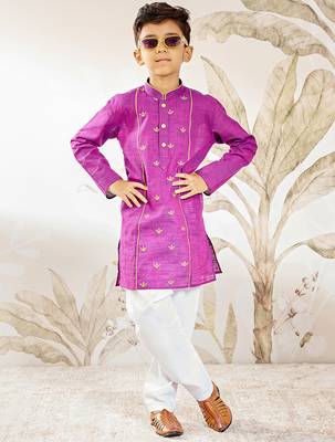  purple cotton kurta pyjama set with embroidery - rakhi outfit traditional festive wear (size 22-30) 1