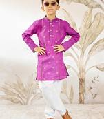  purple cotton kurta pyjama set with embroidery - rakhi outfit traditional festive wear (size 22-30)