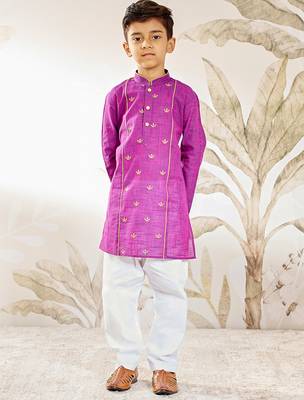  purple cotton kurta pyjama set with embroidery - rakhi outfit traditional festive wear (size 22-30) 2