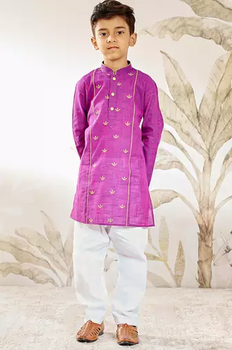  purple cotton kurta pyjama set with embroidery - rakhi outfit traditional festive wear (size 22-30)