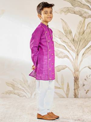  purple cotton kurta pyjama set with embroidery - rakhi outfit traditional festive wear (size 22-30) 3